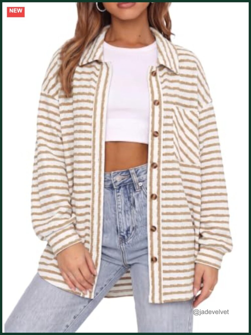 Womens Striped Long Sleeve Shacket Jacket Casual Button Down Lightweight Fall